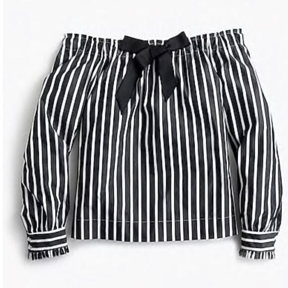 J.Crew Off-The-Shoulder Striped Bow Top Size Large Black White - Picture 4 of 11